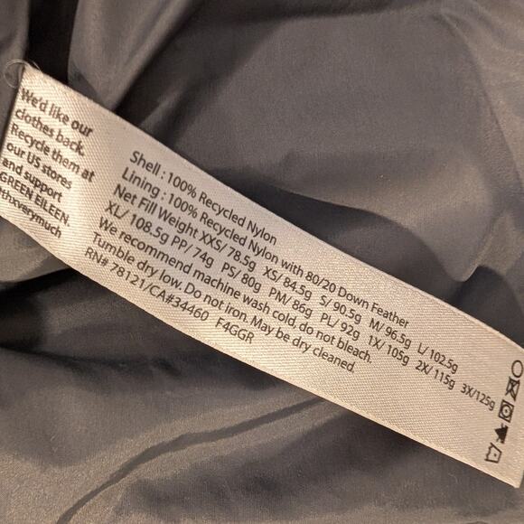 Eileen Fisher Gray Quilted Puffer Jacket Asymmetric Zip High Collar - Size S - Picture 9 of 12